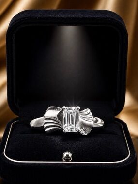 Ring Sterling Silver Emerald-cut Cubic Zirconia Diamond Bow Setting Feminine